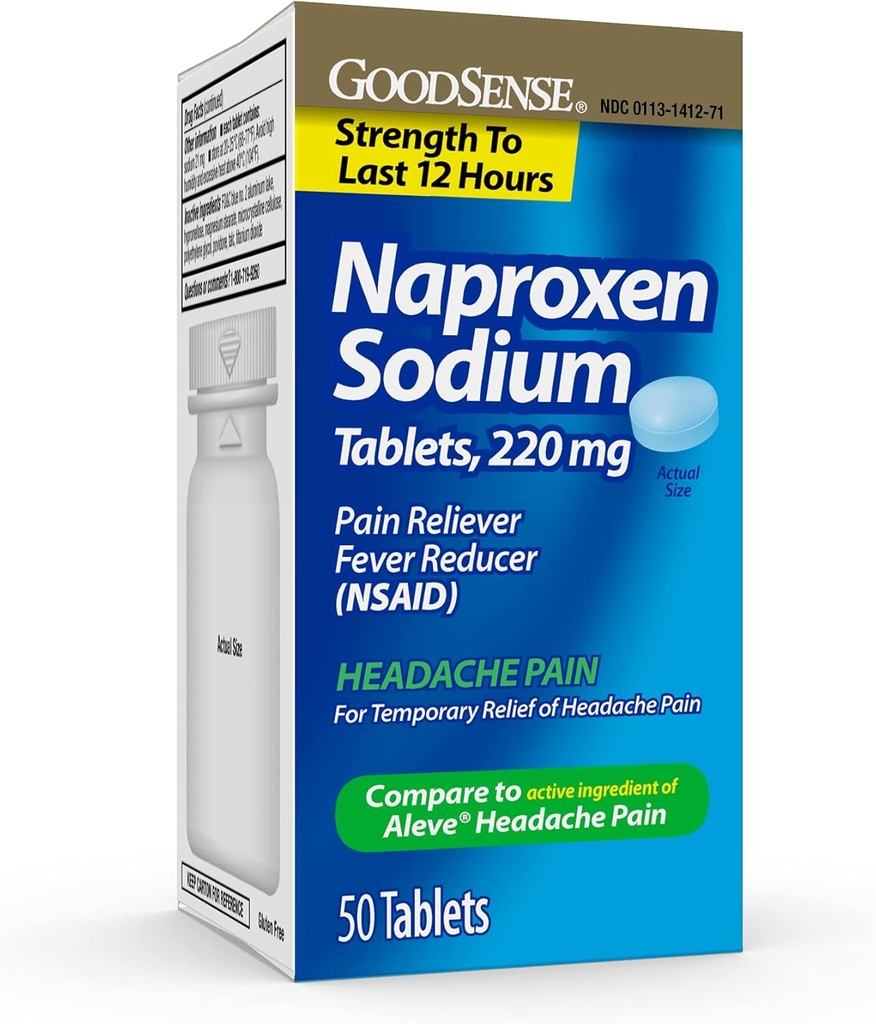 GoodSense Naproxen Natriumtabletten 220 Mg, Hoofdpijn, Blauw, 50 Tellen