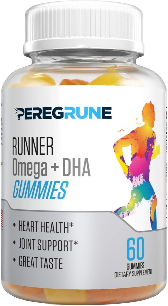 Runner Omega 3, 6, e 9 Gummies Plus DHA - Suplementos de execução diária – 50% Menos açúcar – Coração e Gummy de saúde conjunta para atletas – Certificado GMP