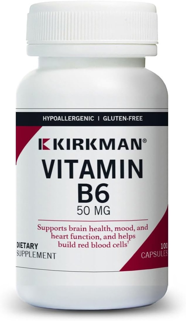 Kirkman 维生素B-6 50毫克 - 假过敏剂 - 100 蔬菜卡普尔 - Gluten/Casein Free