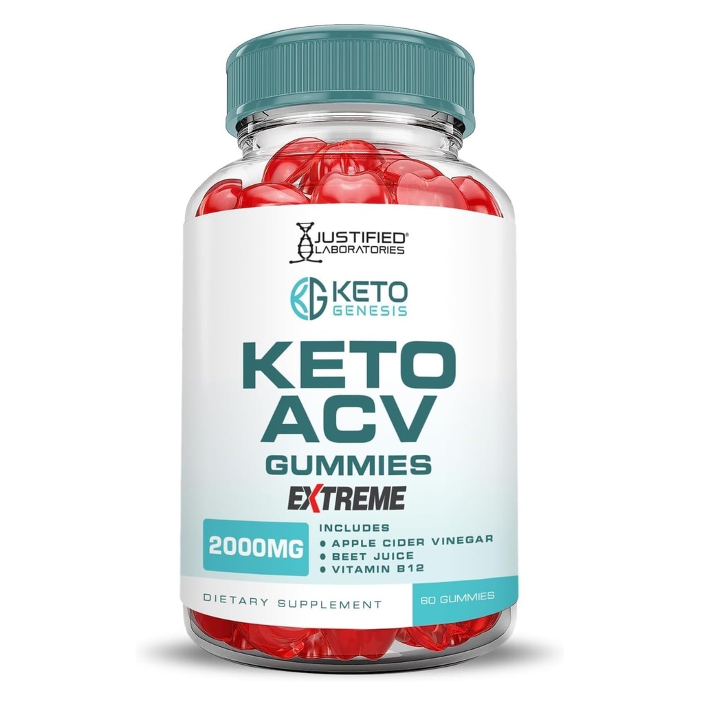 Justified Laboratories Keto Genesis Keto ACV Gummies Extreme (2000 mg) - 60 Count - Formulated with Apple Cider Vinegar, Folate & Vitamin B12 - Non-GMO, Vegan, Gluten Free - 30 Servings