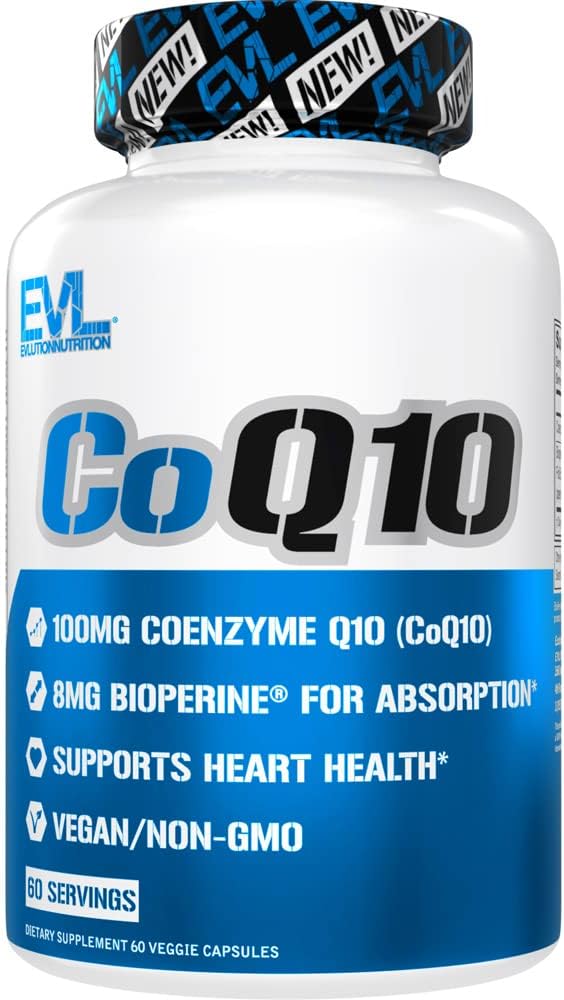 EVL Alta Absorción CoQ10 100mg - Coenzima Antioxidante avanzado Q10 Suplemento para la salud Apoyo cerebral Producción de energía y envejecimiento saludable - CoQ10 con suplemento de salud bioperina