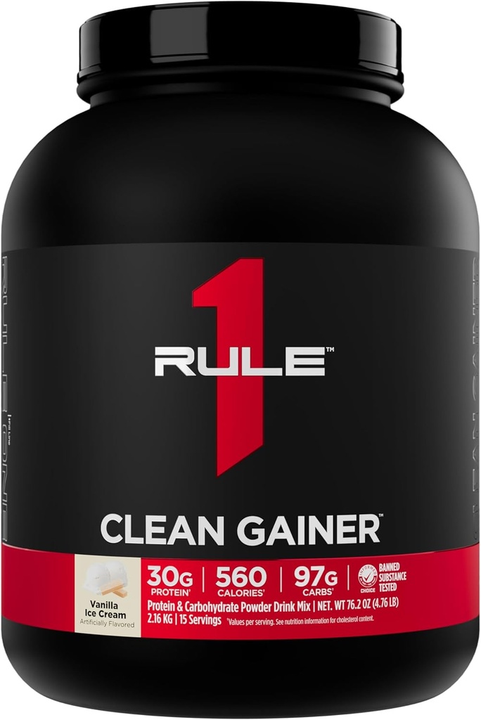 Regel 1 Clean Gainer - High- Protein Lean Gain Formel med 560 kalorier, 30g Full- Spectrum Protein, Over 90g Carbs, Under 6g af fedt (15 Servere, Vanilla Ice Crème)