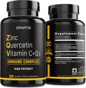 Zink quercetine 500 mg met vitamine C Vitamine D3 Bromelaine Immune Support High Potency Quercetin Zink Supplement ZQV by SPARTIS (verpakking van 1 fles bij 120-Caps)