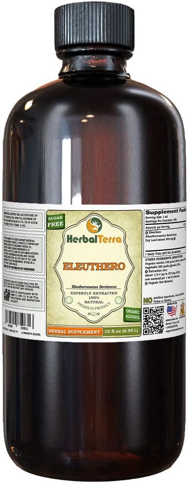Eleuthero (Eleutheroccus Senticosus) Tincture, 말린 잎 액체 추출물 (브랜드 이름: HerbalTerra, Proudly Made in USA) 32 fl.oz (0.95 l)