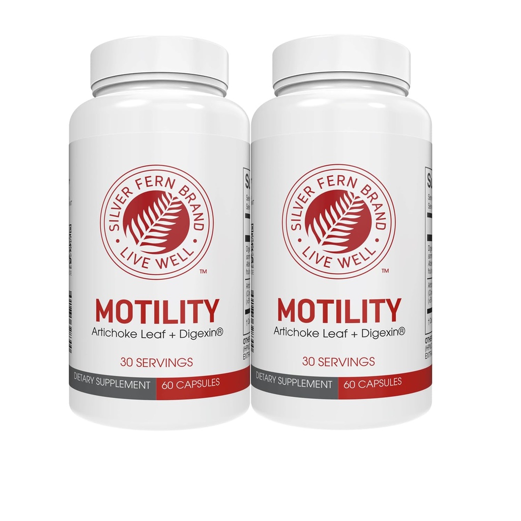 Silver Fern Brand Motility- Non-Laxative Constipation and Slow Motility Boost - 120 Capsules, 60 Day Supply - Contains Artichoke Leaf, Tender Okra Pods, & Winter Cherry