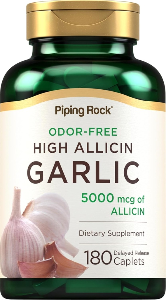 (原始内容存档于2018-09-21) (英语). Piping Rock Odorless Garlic Pills with High Allicin + 180 Caplets + Odor Free → Vegetarian, Non-GMO, Gluten Free