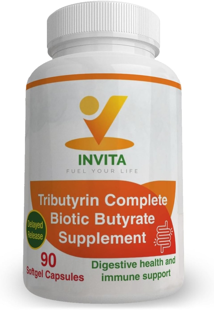 INVITA Tributyrin Kompletní Butyrate dodatek (550mg) - Doplněk stravy pro muže a ženy - Imunitní podpůrné kapsle - Probiotika Kapsle pro stravitelné zdraví - Gut Supplement