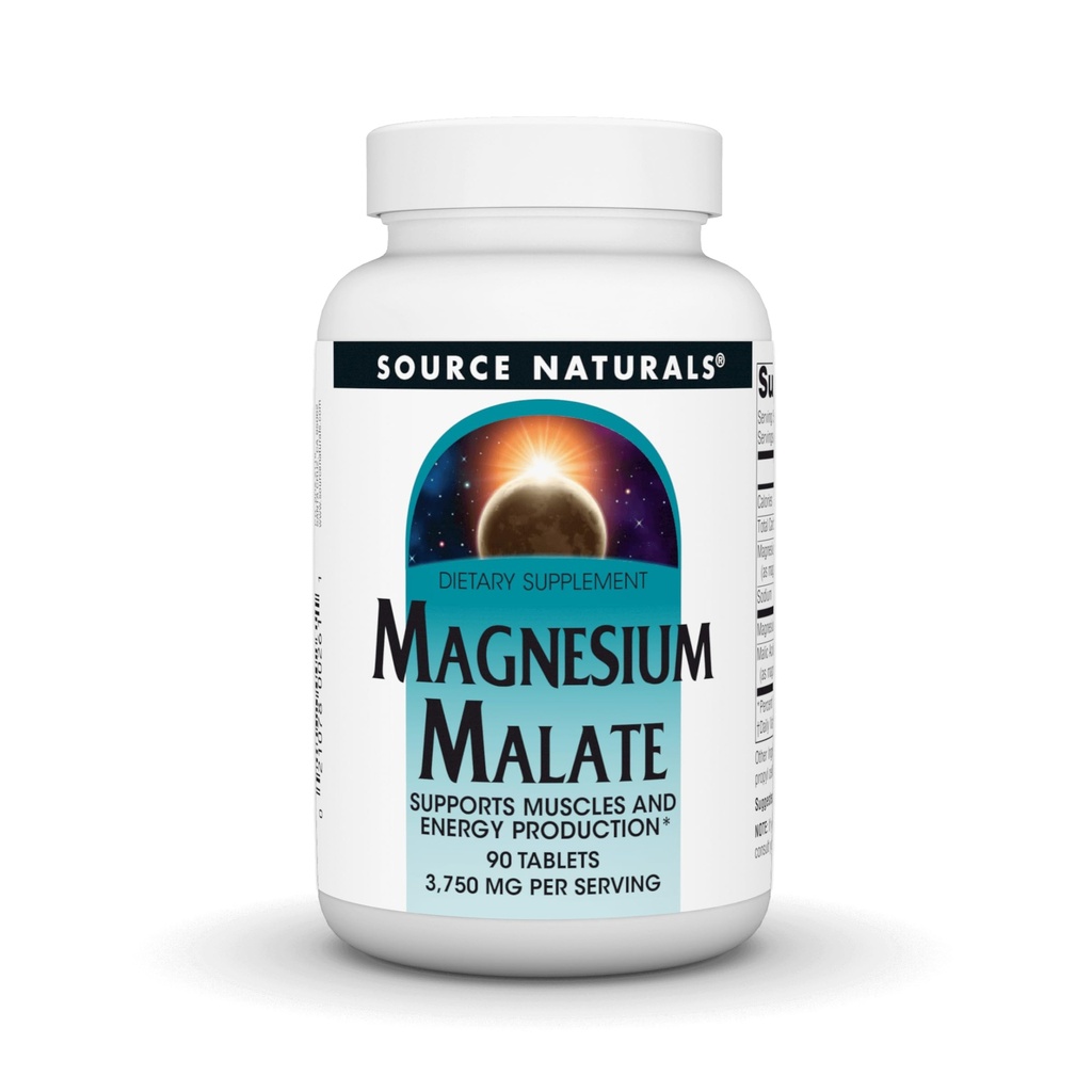 Source Naturals Magnesium Malate, Supports Muscles and Energy Production* - 3,750 mg per Serving - 90 Vegetarian Tablets