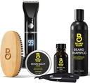 The Beard Club Grooming Bundle: Trimmer for Men & Care Kit כולל Cordless Electric Trimmer, Straight Edge Razor, Shampoo, Cedar Balm & Oil, Brush - 8 Guides, 45 אורכו