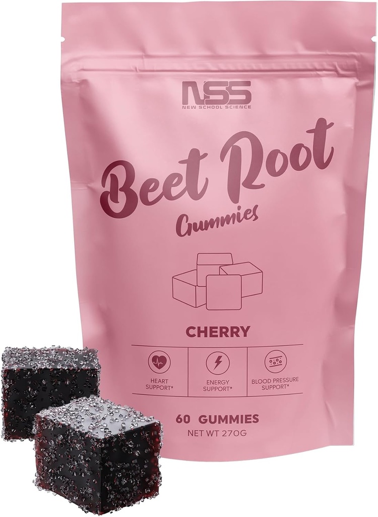 Beet Erroko Gummies Cherry Flavor, Beet Chewables Gehitutako Grape Seed Extract - Kolore naturala eta Zaporea - Beetroot Chews lanerako - 60 Beet Gummies