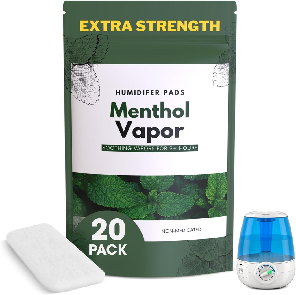 Extra Strength [20 Pack] Menthol Eucalyptus Humidifier Pads - Universal Vapor Pads for All Vks, Crane, Other Models - Vapopads Replacement - Natural Waterless Vaporizer Pads - Cold/Flu Síntomas