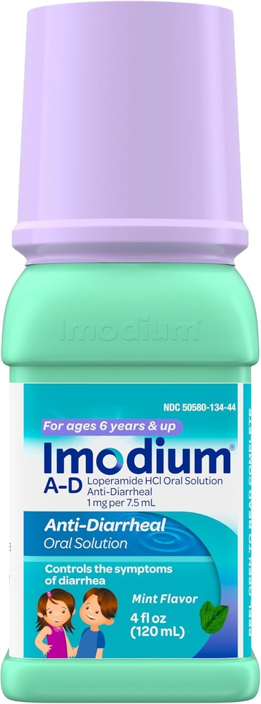 Imodium A-D Uşaqların maye Anti-Diarrheal Medicine Loperamide HCl ilə, Diarrhea Symptom müalicə üçün Oral Solution 6+, Mint Flavor, 4 fl. oz
