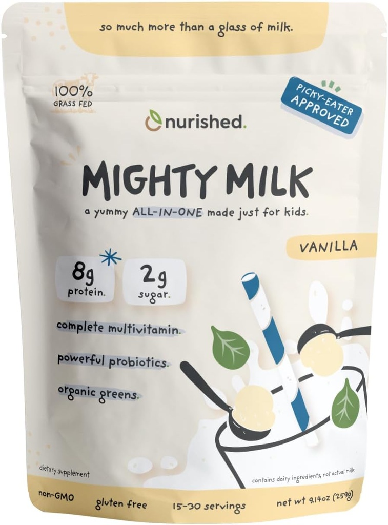 Sữa vô song Vanilla - Trẻ em Tất cả trong một hàng ngày Protein Powder & Multivitamin Boosted với 2 Billion Probioics & Pbiostic Spinach - Các màu & Sweetners - 15- 30 phục vụ