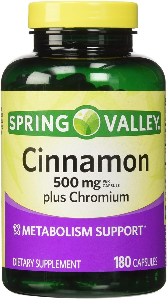 Spring Valley - Cinnamon 500mg Plus Chromium, Twin Pack, 2 botellas de 180 cápsulas