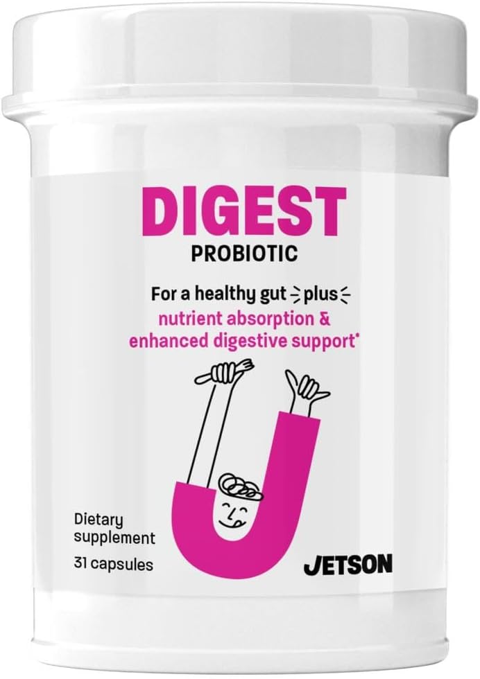 Jetson Digest - Żywność i immunologiczne wsparcie Probiotyczne Formulacja - Promotes Regular Bowel Movel Movement, Poprawa trawienia i wzdęcia, Wsparcie odporności - Gluten Free, Wegetarianin, Non-GMO (31 Count)