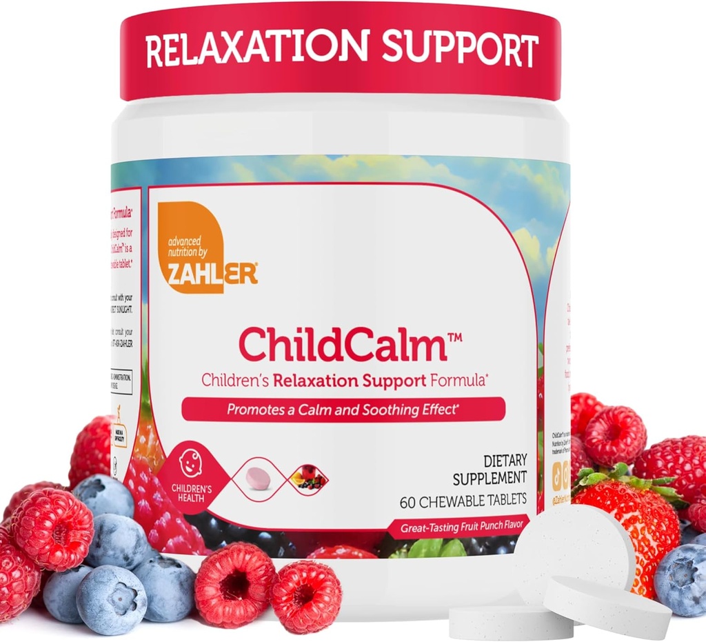 Zahler ChildCalm, Kosher Fruit Punch Chewable Magnesium for Kids - Natural Calm, Mood Support, and Relaxation - Calming Kids Magnesium Supplement Childrens Magnesium, 60 Tablets