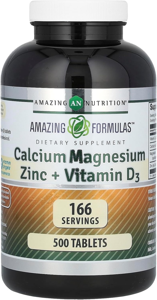 פורמולה מדהימה Calcium Magnesium Zinc + ויטמין D3 | 500 טבליות | Non-GMO | Gluten-Free | Made in USA