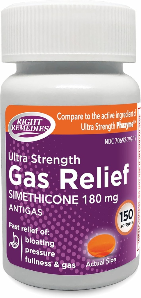 Gas Relief Ultra Strength, 180mg Simethicone (150 Softgels) Fast Relief from Gas, Bloating, Fullness, Painful Discomfort, Compare to Ultra Strength Phazyme Active Ingredient