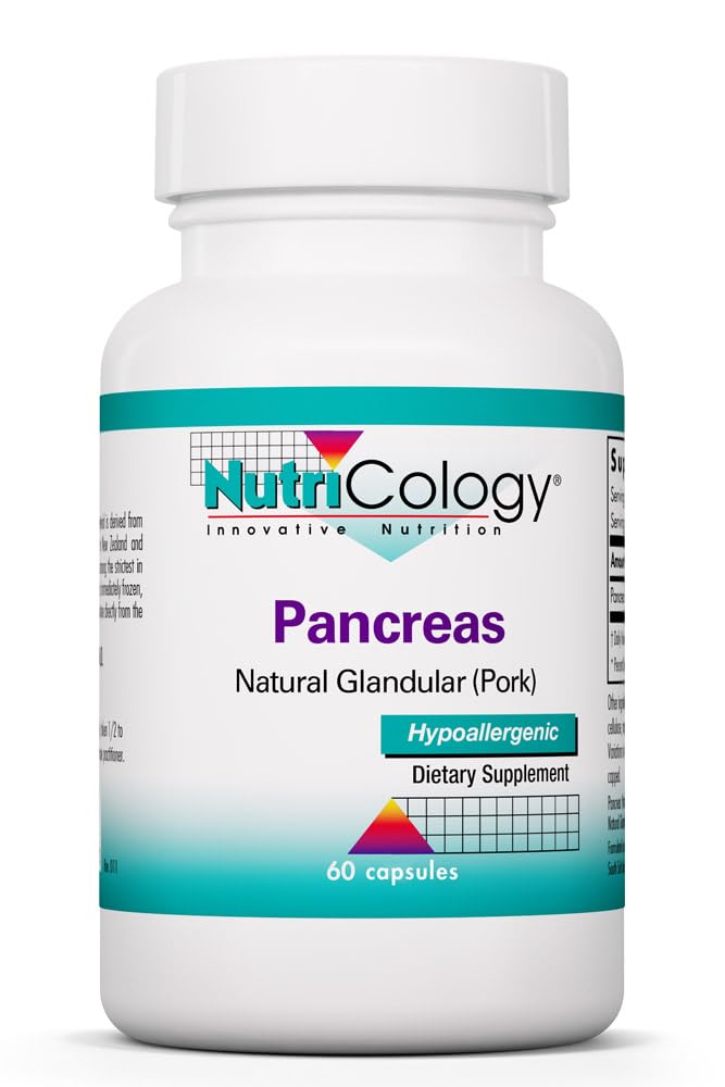 Nutricology Pancreas Pork - Freeze Dried Pancreas Tissue - Supports Digestive System - Glandular Capsules - Hypoallergenic Formula - 60 Servings - 60 Count