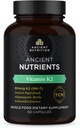 Ancient Nutrition Vitamin K2 Supplement, K2- 90mcg K2, Adaptogen Herbs, Enzyme Activered, Supports Cardiovascularis Function, Paleo & Keto Friendly, 60 kapszula
