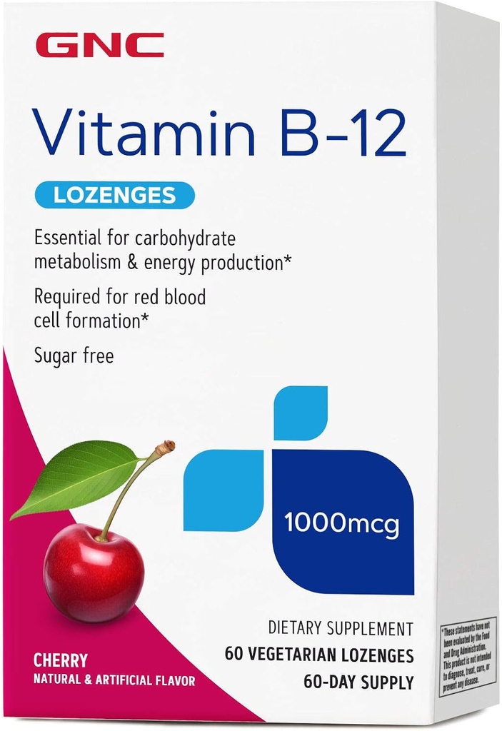 GNC-vitamiini B-12 1000 mikrog Lozenges, Cherry, 60 lozenges, 60 annosta