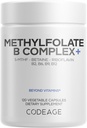 Codeage Suplementos complexos de metilfolato B - 5 MTHF, metilcobalamina 1000mcg Vitamina metilada B12, riboflavina, betaína, vitaminas B6, ciclo de metilação MTHFR - 2 meses - 120 cápsulas