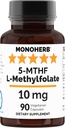MONOHERB L-metilfolāts 5- MTHF 10 mg - 90 Veģetārās kapsulas - metilfolāta papildinājums