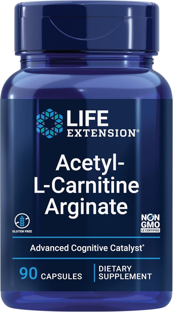 Life Extension Acetyl-L-Carnitine Arginate, Advanced Brain & Nerve Health, Cellular Energy Support, Gluten-Free, Non-GMO, 90 kapslar
