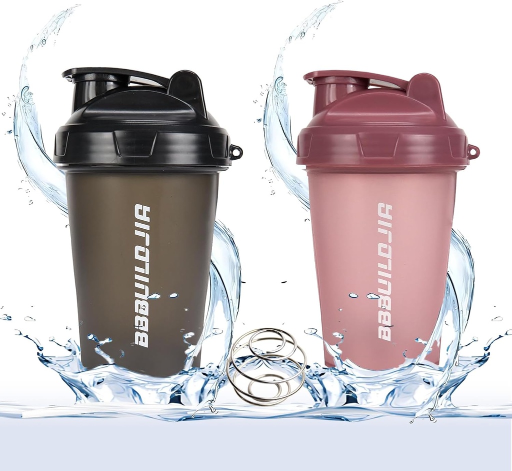 2 PACK Shaker Amppolles Ampelsto 17oz, barrejant Boles Whisk, portador de Protegon, mescla els Shakes Tiptails, BPA Free & Feixer Black/Pink