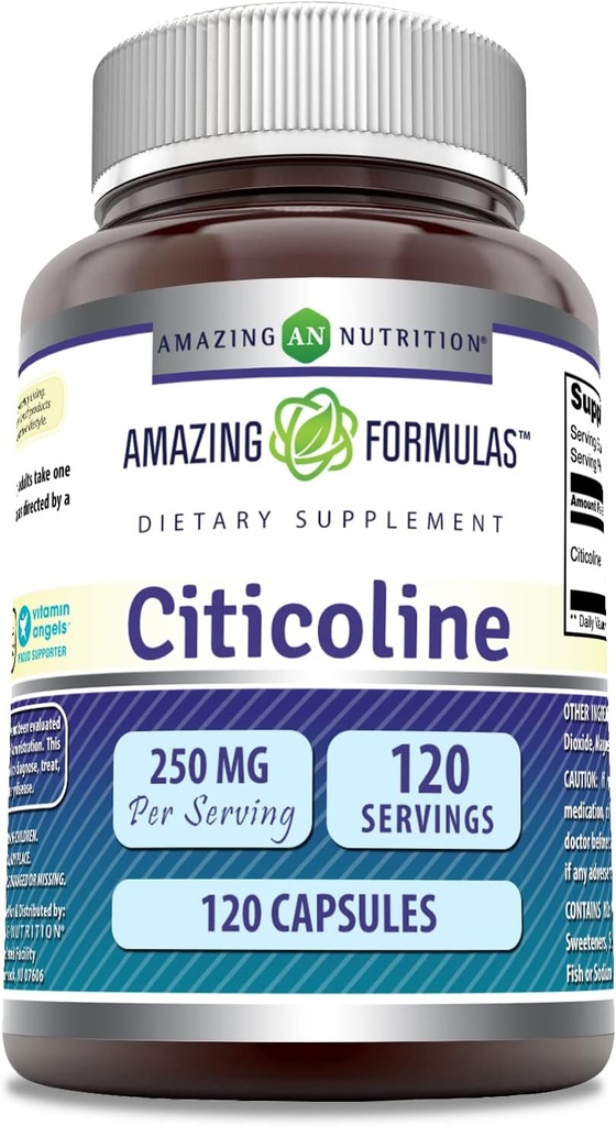 Fórmulas sorprendentes Citicoline 250 mg | Suplemento de cápsulas | Non-GMO | Gluten Free | Made in USA (120 Count)