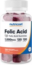 Nutricost Folic Acid (Vitamin B9) Vejetaryen Gummies (120 Gummies, 1 mg Folic Acid Per Service) - Erkekler ve Kadınlar için Tamam
