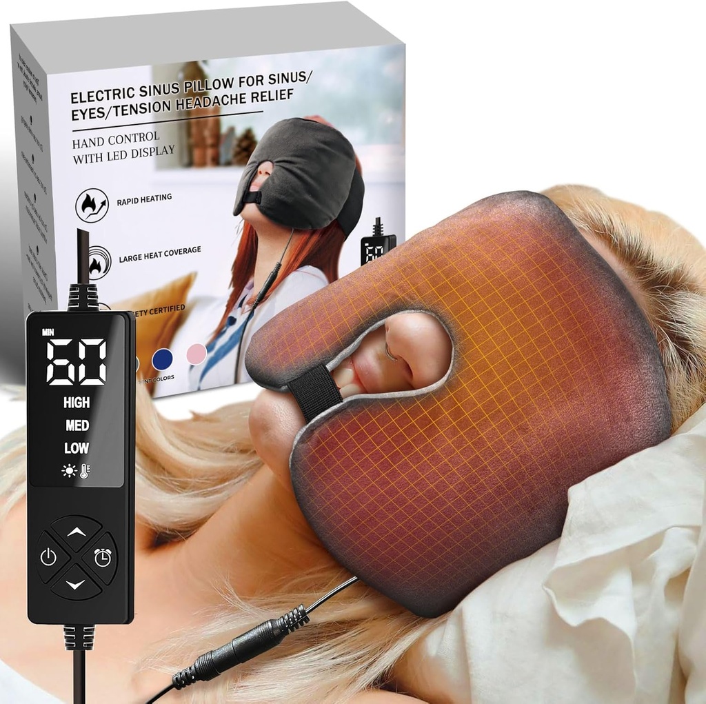 Elektrisk Sinus Pillow för Sinus, Torra ögon, spänningshuvudvärk Relief med 3 värme & 5 Timer Inställningar, Moist Heat Ex-Large Warm Compress Face Heating Pad för sömnhjälp och tryckavlastning