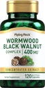 Piping Rock Wormwood Black Walnut Capsules 400mg | 120 伯爵 | Herbal 提取综合体 | 非GMO, Gluten 免费补编
