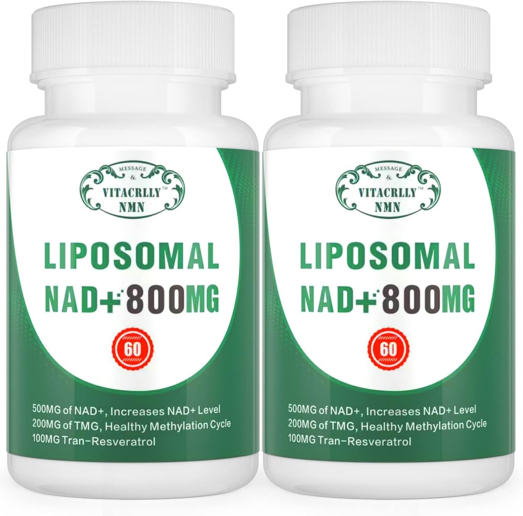 NAD + добавки Liposomal NAD + Plus 800MG Nicotinamide Riboside Альтернатива для клітинної енергії, Здорове старіння та відновлення м'язів 120 капсули (Pack of 2)