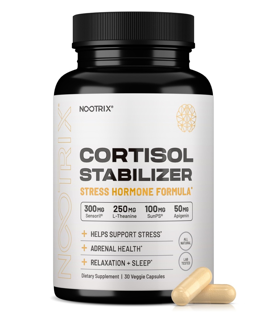 Nootrix Cortisol Manager & Stabilizer Supplement | 15 Day Supply | Supports Deep Sleep, Relaxation, Adrenal Health & Stress | 300mg Ashwagandha | L-Theanine, Rhodiola Rosea Extract & Apigenin