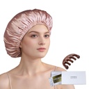100% Mulberry Silk Bonnet for sovende kvinner Langt hår - Double Layer Sleep Cap -Silk Sleep Bonnet med elastisk opphold på hodet (Pink, Stor)