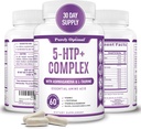 Premium 5-HTP Plus Suplemento 250mg de força máxima - Ajuda ao sono, Mood Boost, Promove calma e relaxamento, suporte de gerenciamento de estresse - aprimorado com vitamina B6, Gluten Free, Não-GMO, 60 bonés vegetarianos