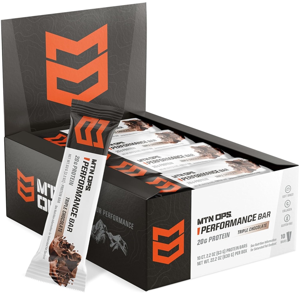 MTN OPS Triple Chokolade Mudslide Protein Bars, høy protein med Whey Isolate & Whey Concentrate og kollagen, lav sukker, glutenfri, 10 greve