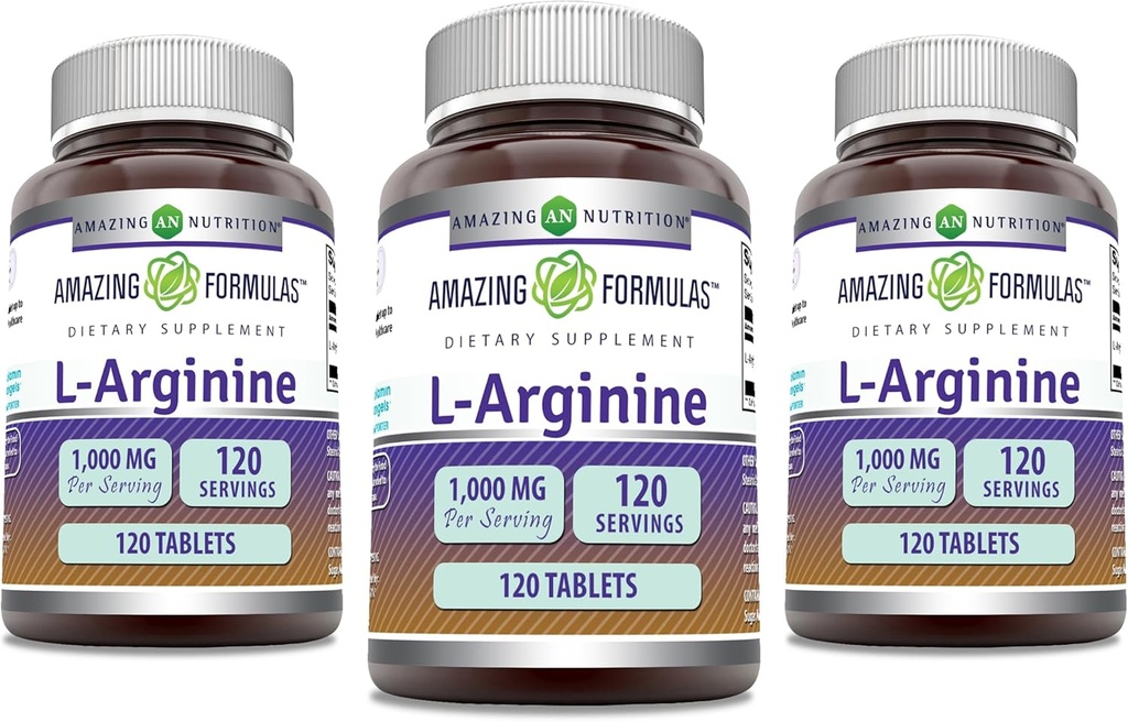 Amazing Formulas L-Arginine Supplement | 1000 Mg Per Serving | Tablets | Amino Acid Supplement for Women & Men | Non-GMO | Gluten Free | Made in USA (120 Count | 3 Pack)