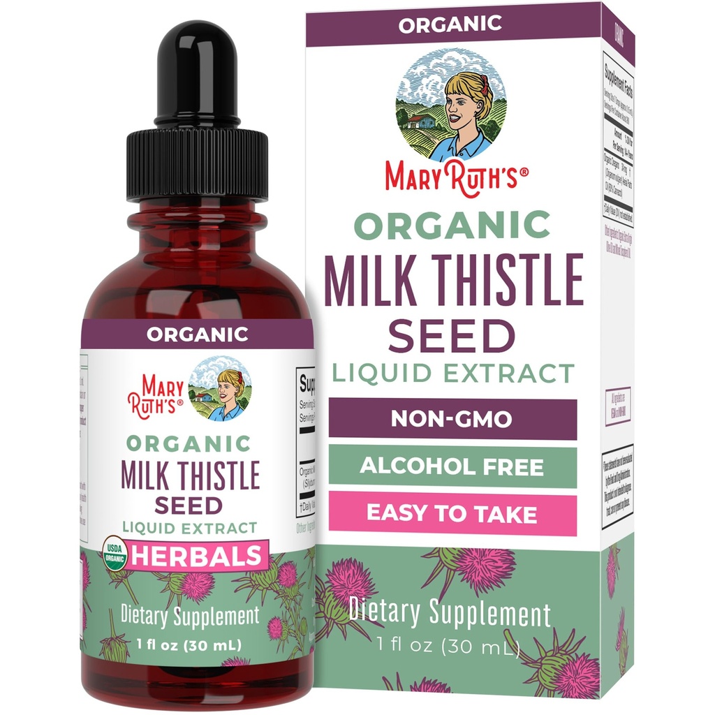 MARYRUTH'S Organic Milk Thistle Seed Liquid Extract Drops, 1 fl oz | 1,190 mg Milk Thistle Seed | Silybum marianum | Alcohol-Free | Vegan | USDA Organic | Non-GMO