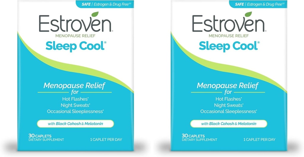 Estroven Sleep Cool for Menopause Relief, 30 Ct, Sleep Support With Clinically Proven Ingreations to Relieve Menopause Sympories plus Night Sweats & Hot Flash Relief, Drug & Gluten- Free