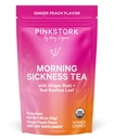 Pink Stork Organic Morning Sickness Pregnancy Tea - Hot or Iced Tea - Prenatal Heartburn, Indigestion, and Constipation Support - 1st Trimester Pregnancy Must Haves - Ginger Peach, 15 Sachets
