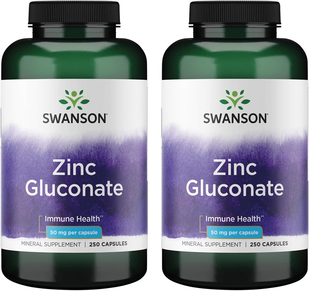 Swanson sink Gluconate - Mineral ekspert prostate Health, Vision Health, & Immune Support - Optimal Aborpsiyon üçün Gluconate Form - (250 Kapsüller, 50mg Hər bir) (2 Paket)