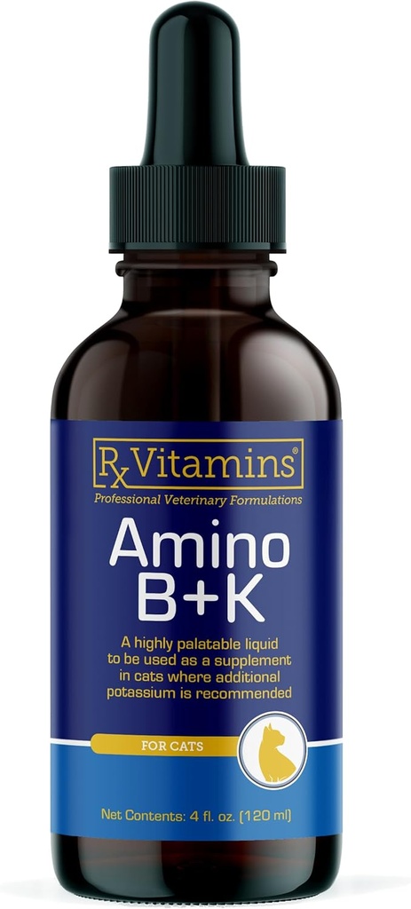 Rx Vitaminas Amino B+K - Cat Vitamin B & Potassium Suplemento para gatos - con aminoácidos Taurine & Lysine - Axudas en Cat Kidney Soporte e Inmune para gatos - Liver & Bacon 4oz