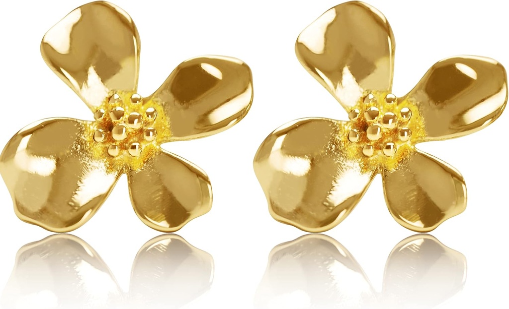 14K Gold Plated 925 Sterling Silver Flower Lily Stud Earrings
