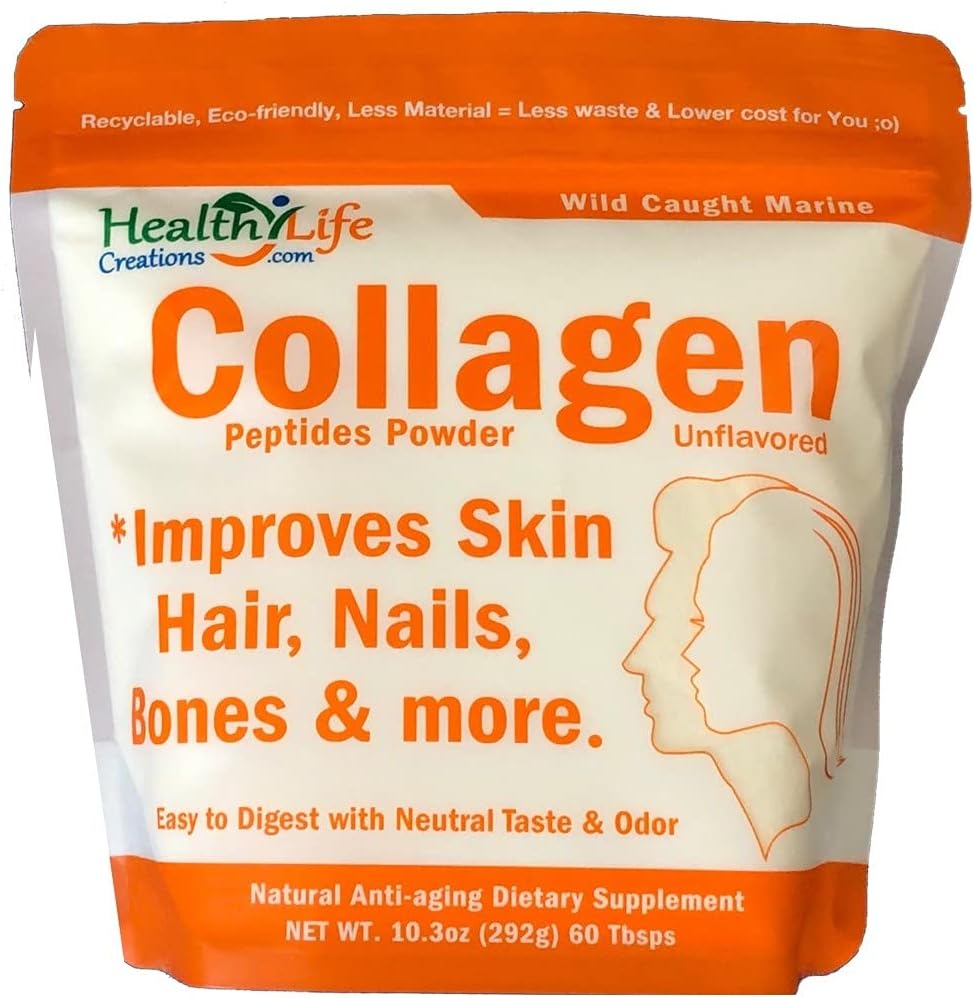 Marine Collagen Peptides Powder (Wild Caught) 10.3 uns - Unflavored, Quick Dissolving - Anti-Aging, Heal Gut & Joints - Sugar Free, Gluten Free, Non-GMO
