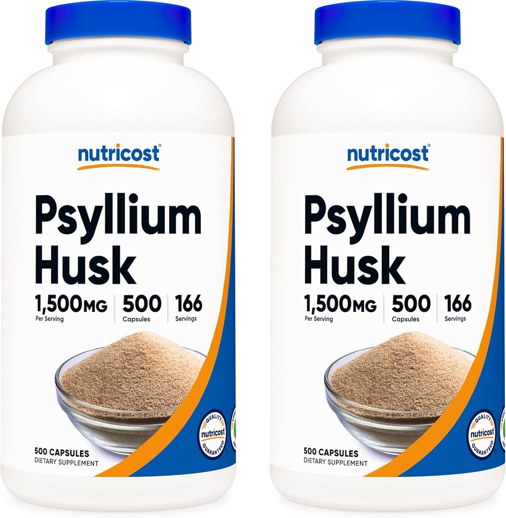 Nutricost Psyllium Husk 1500mg; 500 kapsler (2 flasker)