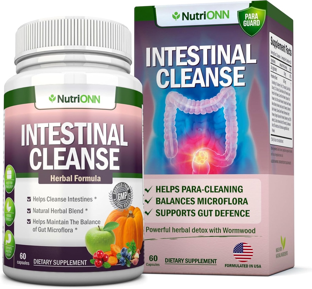 Intestinal Cleanse - All Natural Herbal Detox Formula - Full 10-Day Detox Program - Wormwood, Cranberry, Paul D'Arco, Goldenseal, Usturoi, Black Walnut Hull, Echinaceae și 10 Alte ingrediente naturale
