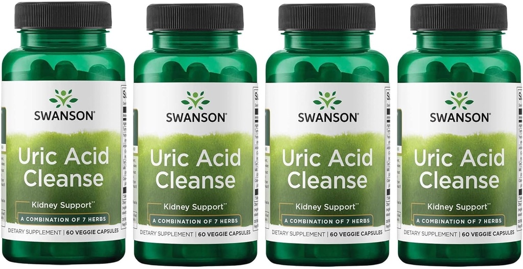 Swanson Uric Acid Cleanse - Natural Supplement Promoting Nerki Support - Funkcje potężne połączenie 7 Herbs - (60 Veggie kapsułki) 4 Pack