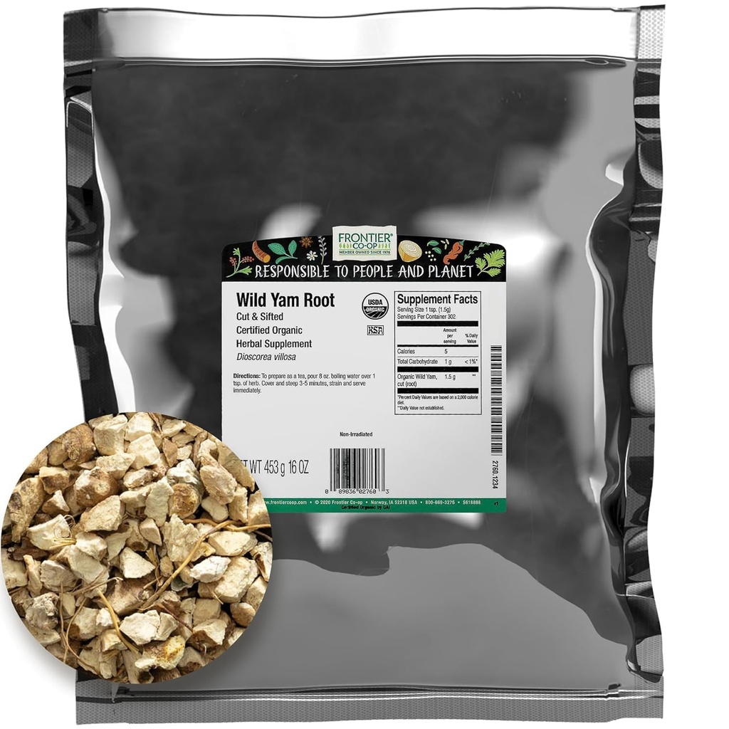 Frontier Co-op Wild Yam Root, Cut ve Sifted, sertifikalı Organik, Kosher | 1 lb. Bulk Bag | Diodicea villosa L.